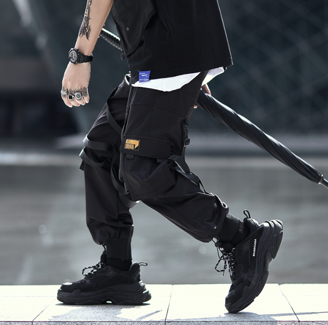 China Chic Diablo Functional Windwork Pants Men Fashion Brand Loose Fashion Parachutist Tactical Multi Pocket Strap Leggings